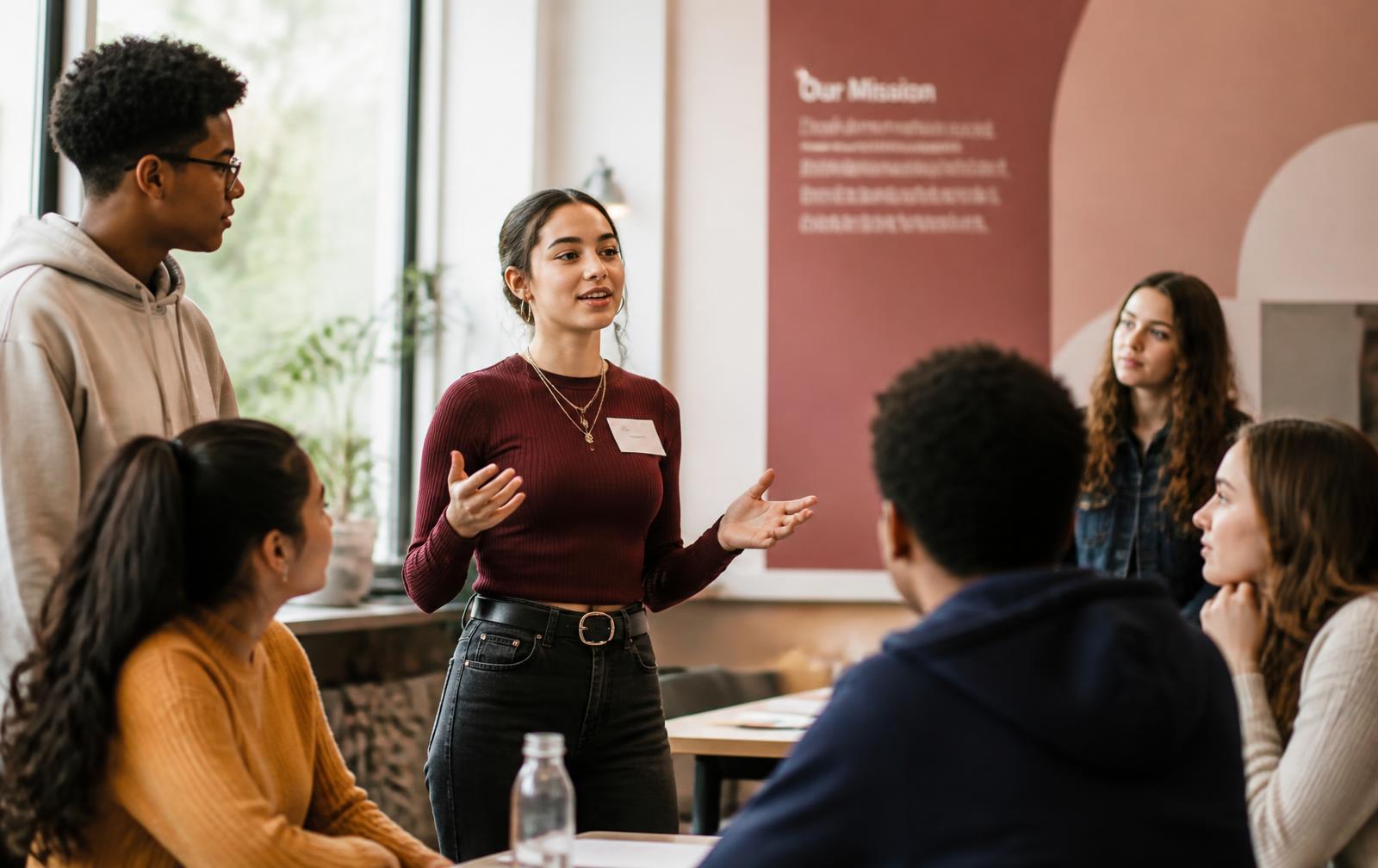 Young people speaking, listening, and collaborating in a Confidence Lab session